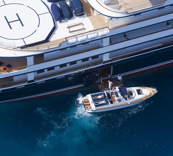 Ship's Tender Alongside On Yacht LEANDER G