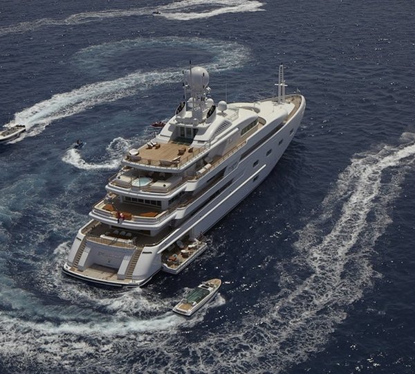 From Above Aspect Including Ship's Tenders On Yacht PEGASUS VIII