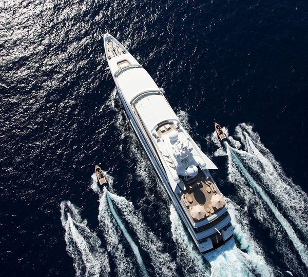 aerial view of the 95m superyacht cruising 