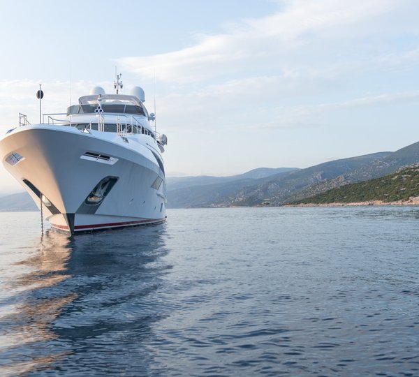 Superyacht At Anchor - Bow View