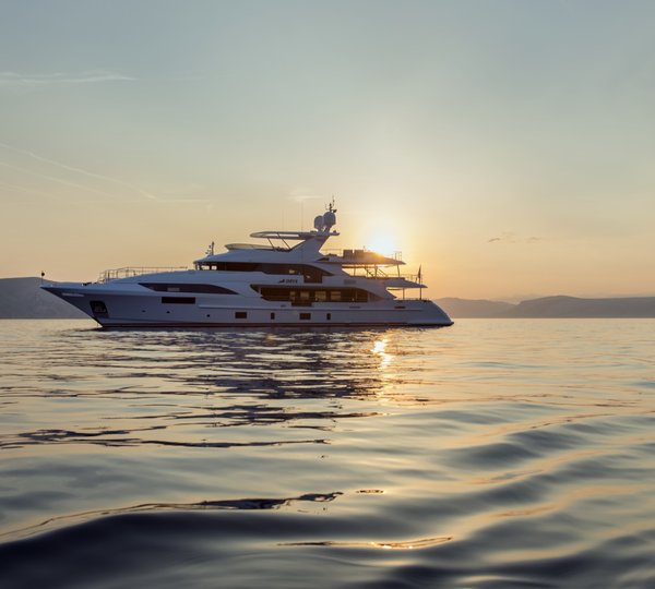 Yacht Profile At Anchor Sunset