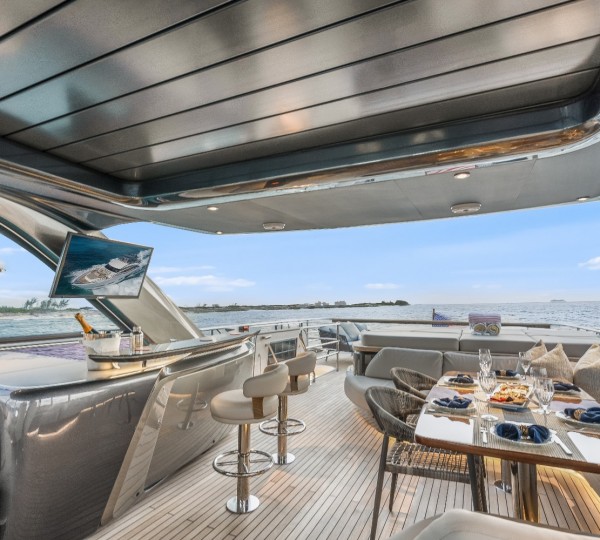 Flybridge view aft to bar and dining area