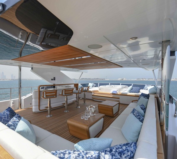 Covered seating on the Sun Deck