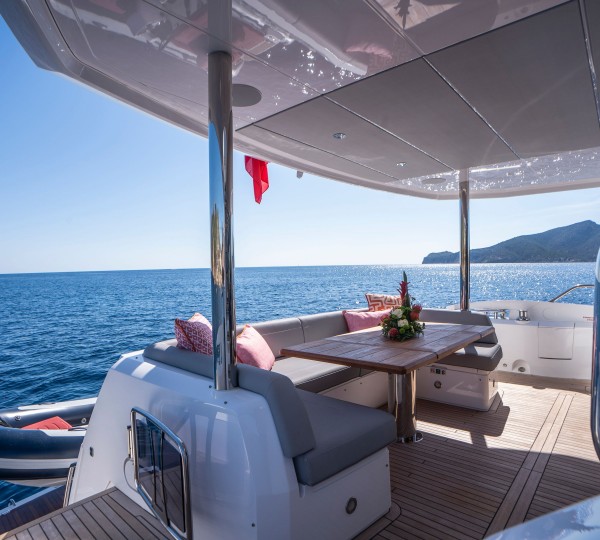 Shaded aft deck dining