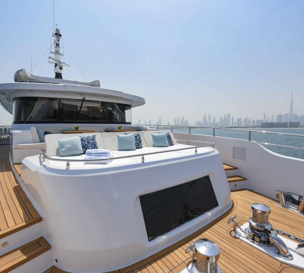 Foredeck sun pads and seating area