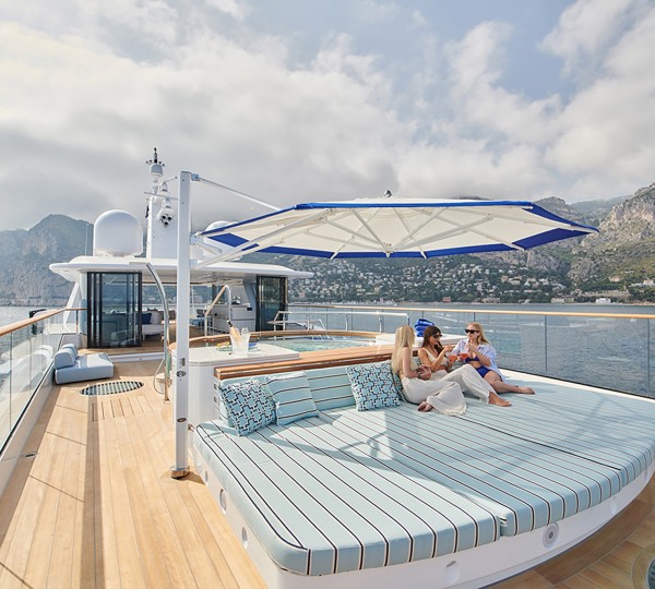 Sun bathing on the forward sundeck