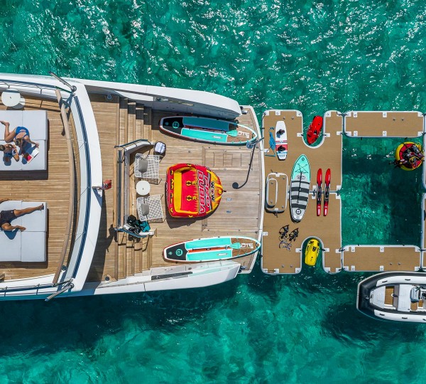 Impressive swim platform and floating beach club