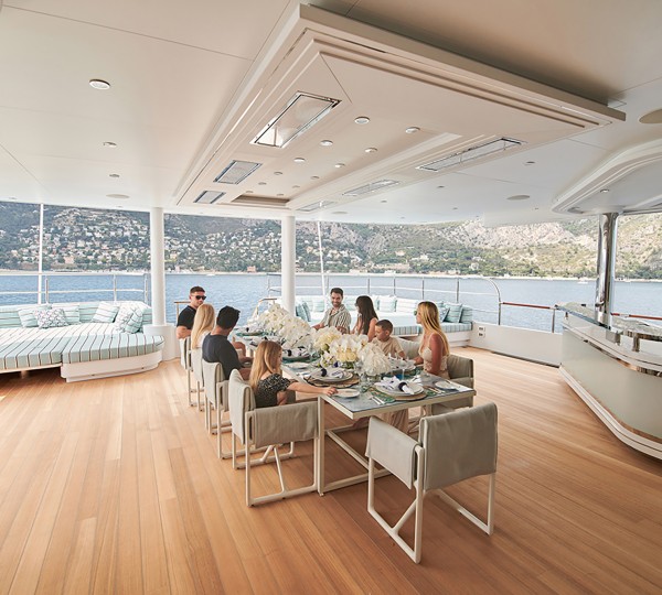 Dining on the owner's suite aft deck