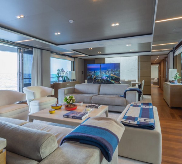 Main salon with open port side doors