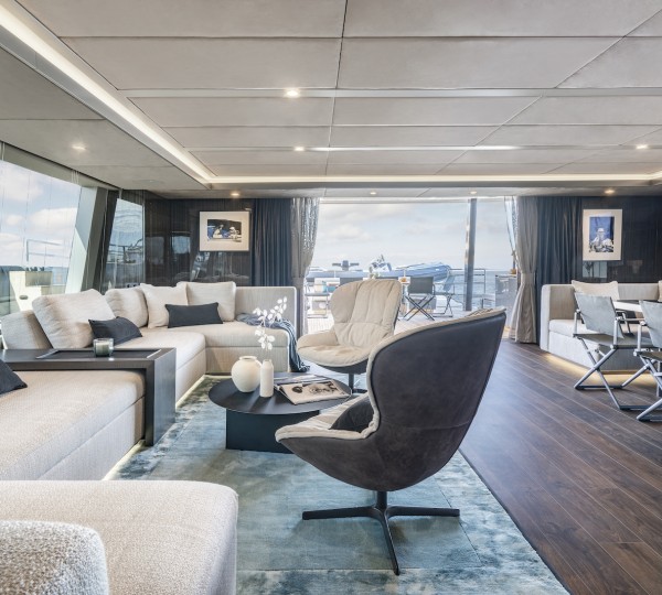 Comfortable neutral decor in the main salon