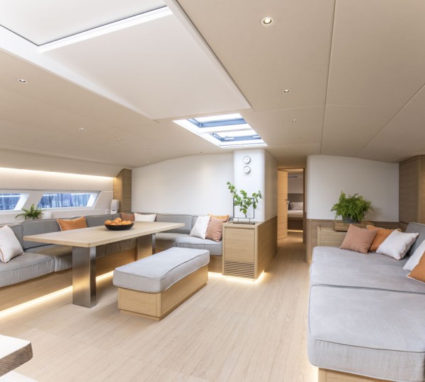 Distressed oak and linen furnishings