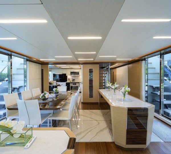 Main Salon Dining - View Into The Galley