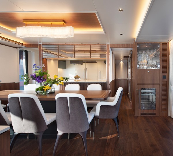 Main Salon Dining With View Into Open Galley