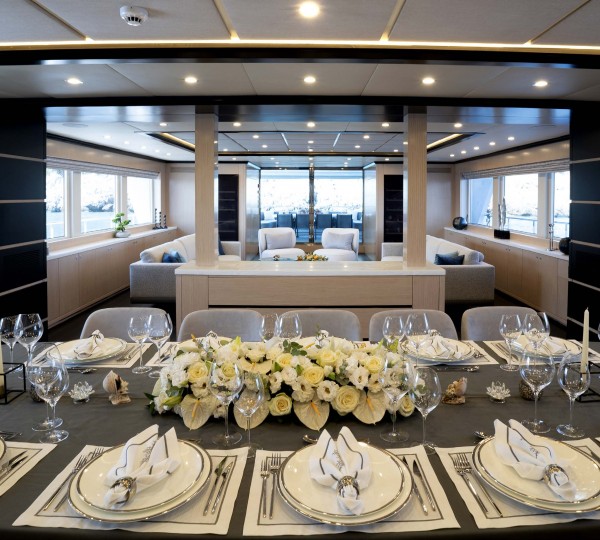 Main Salon Dining - Table Set For Dinner