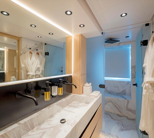 Light marble master bath