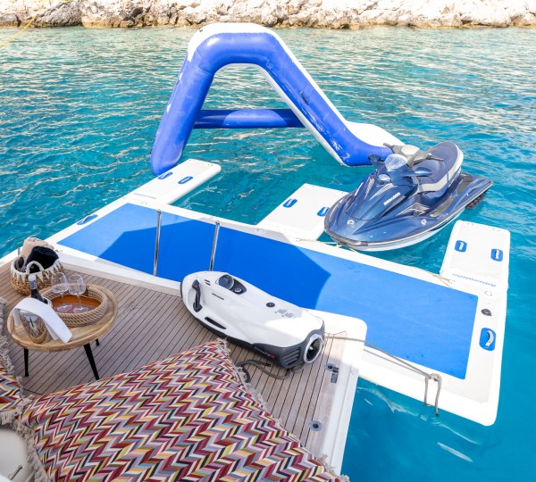 Beach club and water toy set up