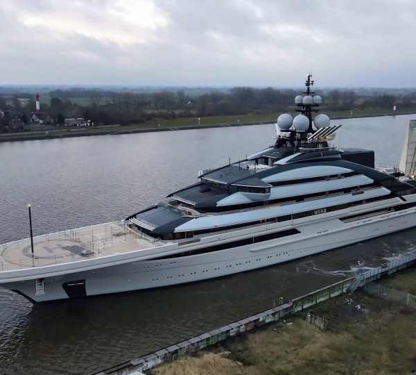 Aerial View Of The 142 M Superyacht NORD Floating Out Of Shipyard Lurrsen © DrDuu