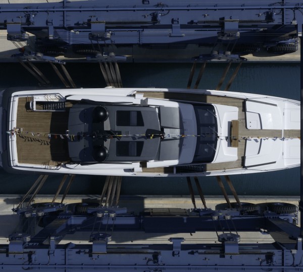 Aerial View Of The Custom Line Superyacht ETOILE During Launch In May 2023