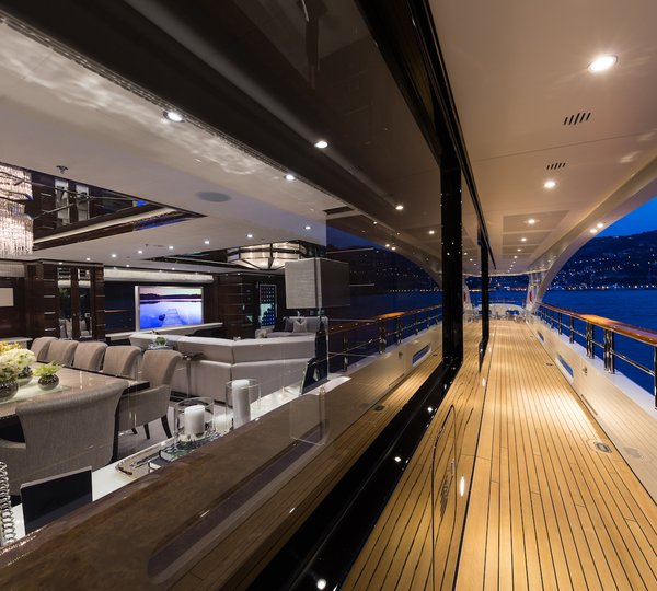 main deck and saloon at night