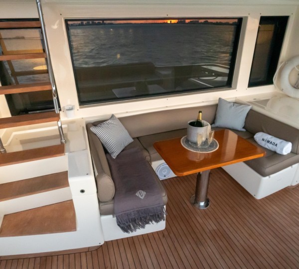 Shaded aft deck dining