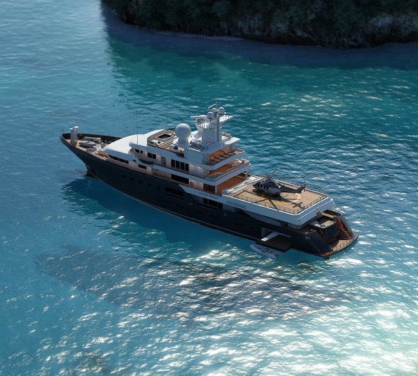 Explorer Yacht With Helicopter - Aerial View