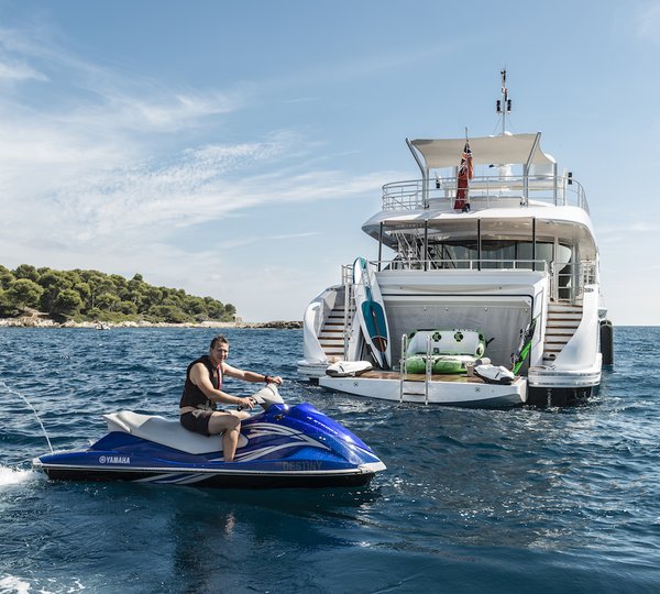 37M HEESEN YACHT aft view with jetski