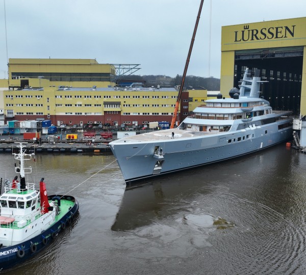 Lurssen Mega Yacht ALIBABA Leaving Shed In Germany