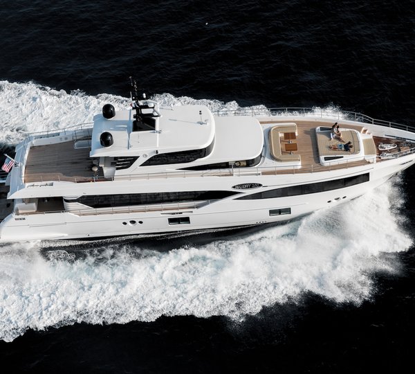 Majesty 100 Aerial View Of Superyacht Cruising