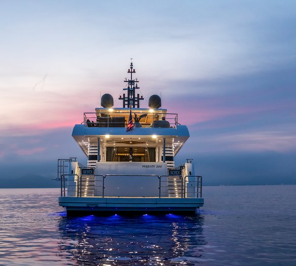 Majesty 100 Transom View At Sunset