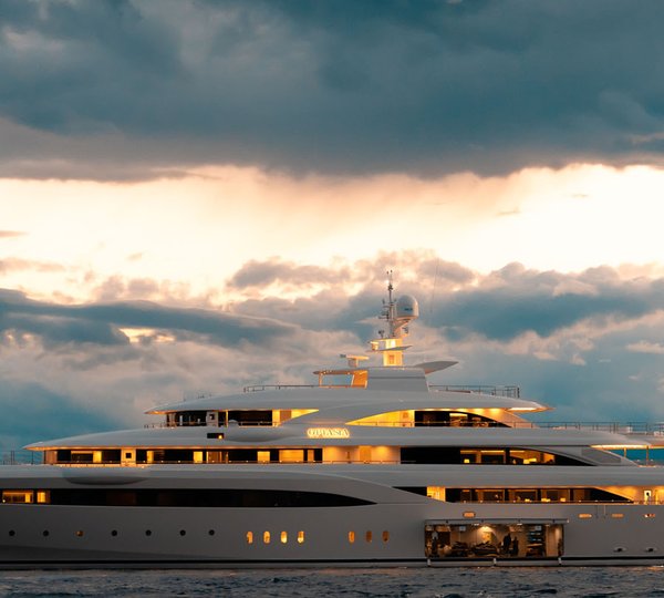 Mega Yacht O'PTASIA In The Evening