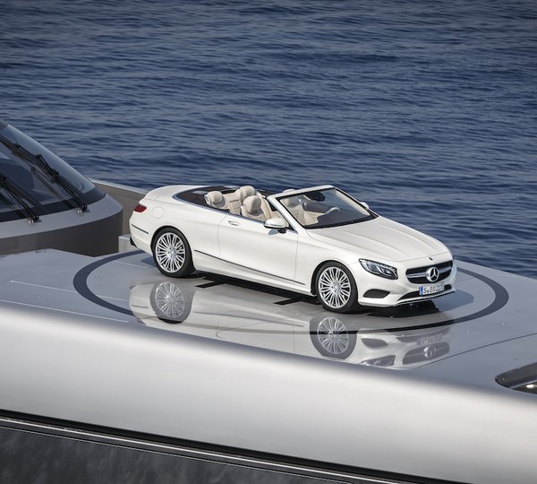 Mercedes S-Class Convertible On The Bow Of The 77m Mega Yacht