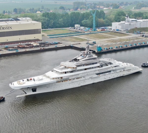 Project REDWOOD Mega Yacht Being Moved To Newly Re-constructed Floating Dock At Lurssen 