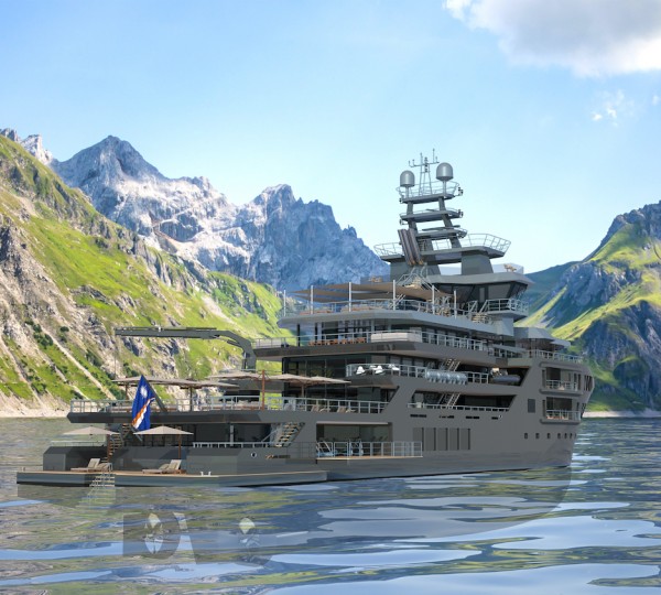 Superyacht OCEAN FALCON Rendering In The Fjords