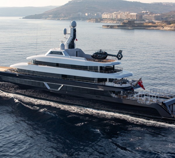 Running Shot Of LONIAN Yacht With Helicopter On Board
