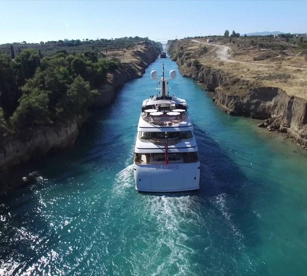 Superyacht St David Passing Through The Corinth Canal