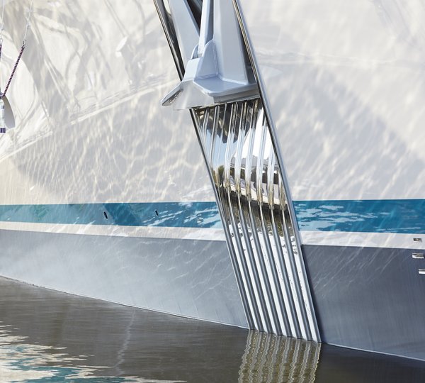 The Teal-coloured Waterline Of Superyacht SAMAYA