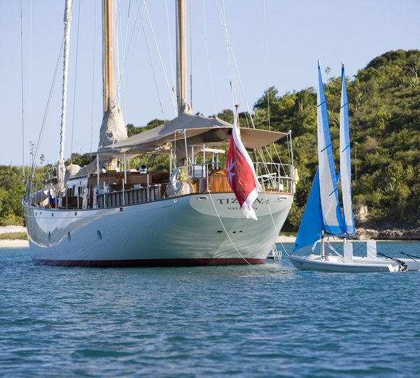 Yacht TIZIANA By Abeking & Rasmussen & Sparkman & Stephens - Anchored In The Caribbean With Sailing Dingeys