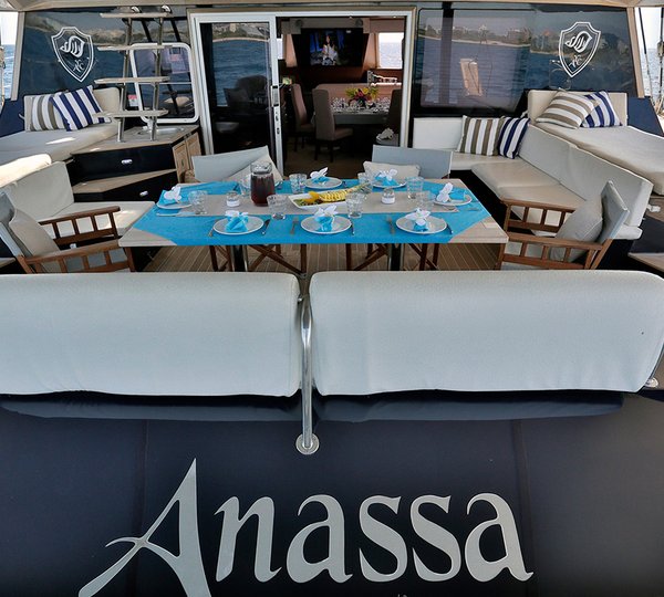 Charter Catamaran Anassa Aft Deck Dining And Lounging