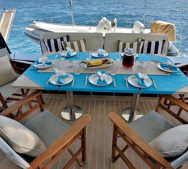 Charter Catamaran Anassa Aft Deck Dining