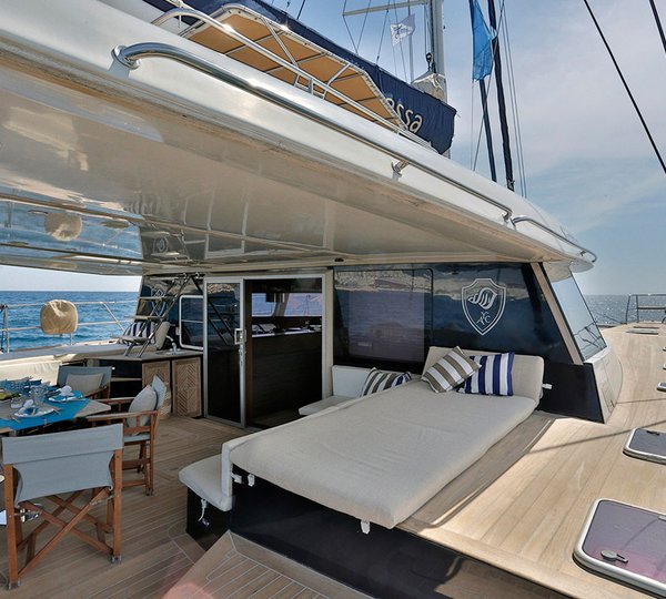 Charter Catamaran Anassa Aft Deck Looking Forward 