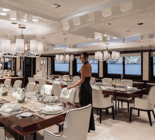 Model In A Dining Room Of A Yacht