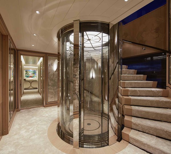 Stairwell With The Glass Elevator
