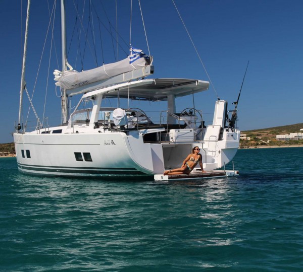 Woman On Sail Boat Swim Platform