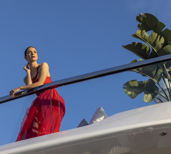 Yacht And Woman With Red Dress - Lifestyle