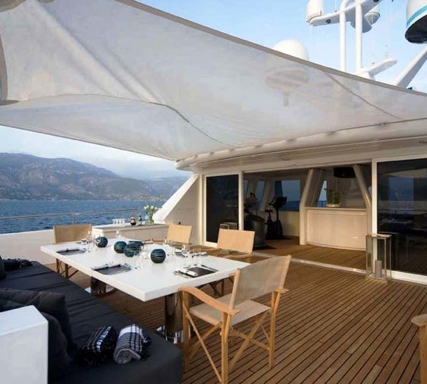 Sun Deck Eating/dining Aboard Yacht CYAN