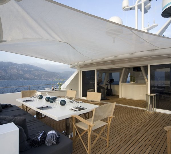 Sun Deck Eating/dining On Board Yacht CYAN