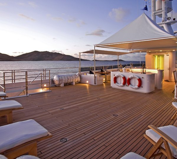 Sunset Dusk: Yacht TE MANU's Sun Deck Pictured