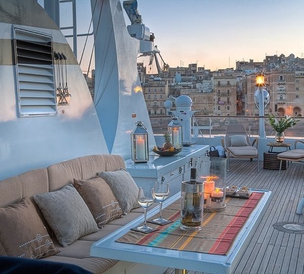 Sunset Dusk: Yacht SANSSOUCI STAR's Deck Sitting Captured