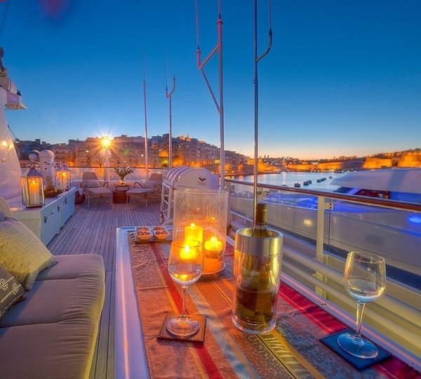 Deck Sitting Evening Aboard Yacht SANSSOUCI STAR