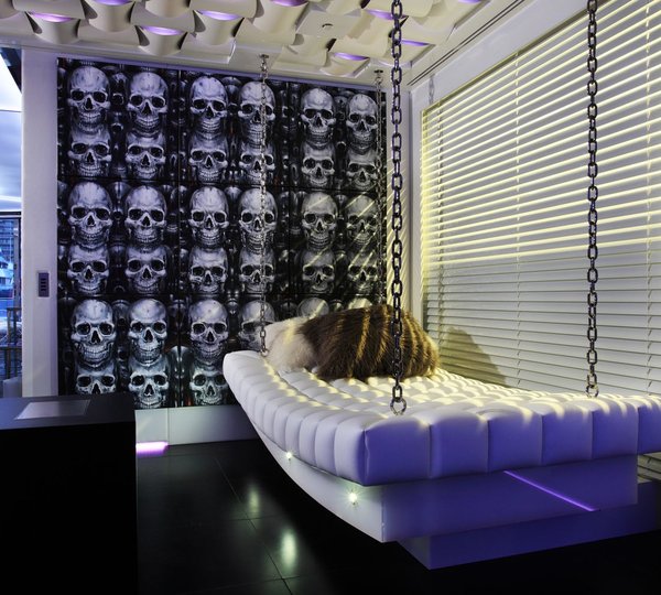 Leather Lounger Upon Steel Cables Aboard Yacht SEA FORCE ONE